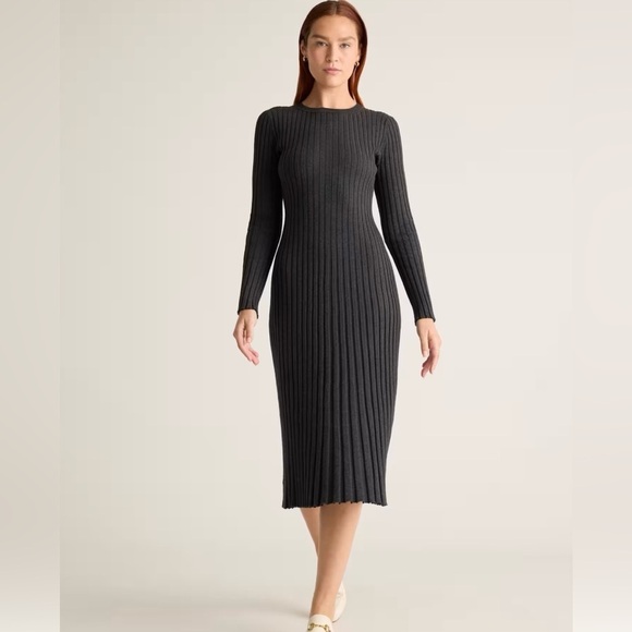 Quince Dresses & Skirts - Quince Cotton Cashmere Ribbed Long Sleeve Crew Midi Dress charcoal Heather  XL